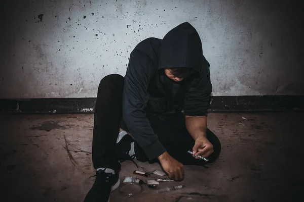 Homens Asiáticos São Viciados Drogas Para Injetar Heroína Droga Flakka — Fotografia de Stock