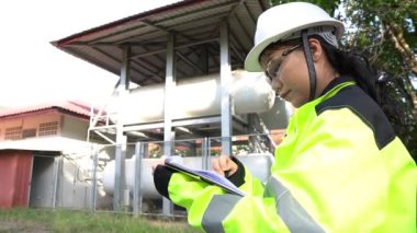 Sıvı helyumu tutmak için kadın mühendis çalışma yeri, önleyici bakım takvimi kontrolü