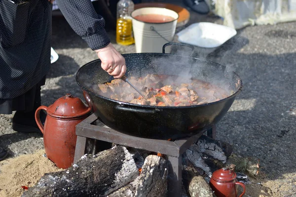 Extremadura Eintopf Aus Schweinefleisch Eichenfeuer — Stockfoto