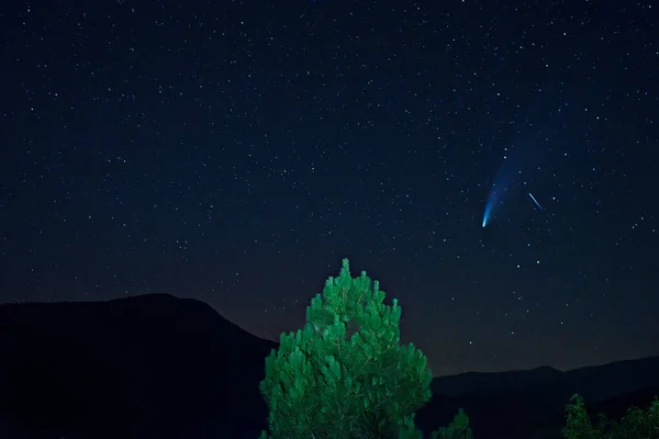 comet neowise and shooting star in Extremadura