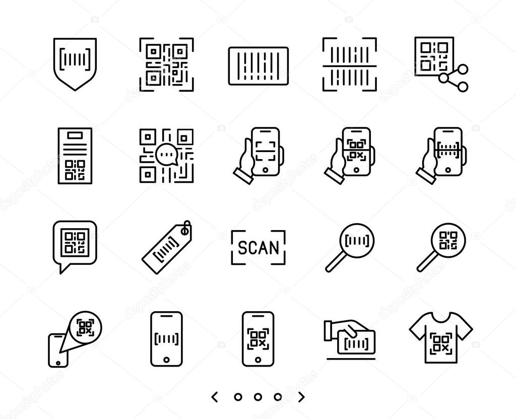Barcode and QR code scan line icons set vector