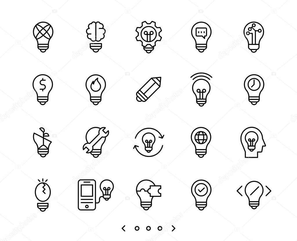 Light bulb and Idea line icons set vector