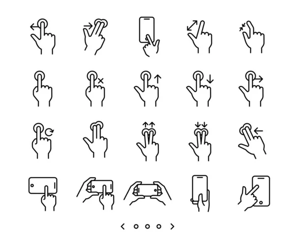 Pantalla Táctil Mano Celebración Línea Del Teléfono Inteligente Icono Conjunto — Archivo Imágenes Vectoriales