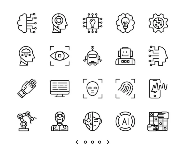 Artificial Intelligence Future Robot Technology Line Icon Set Vector — Stock Vector