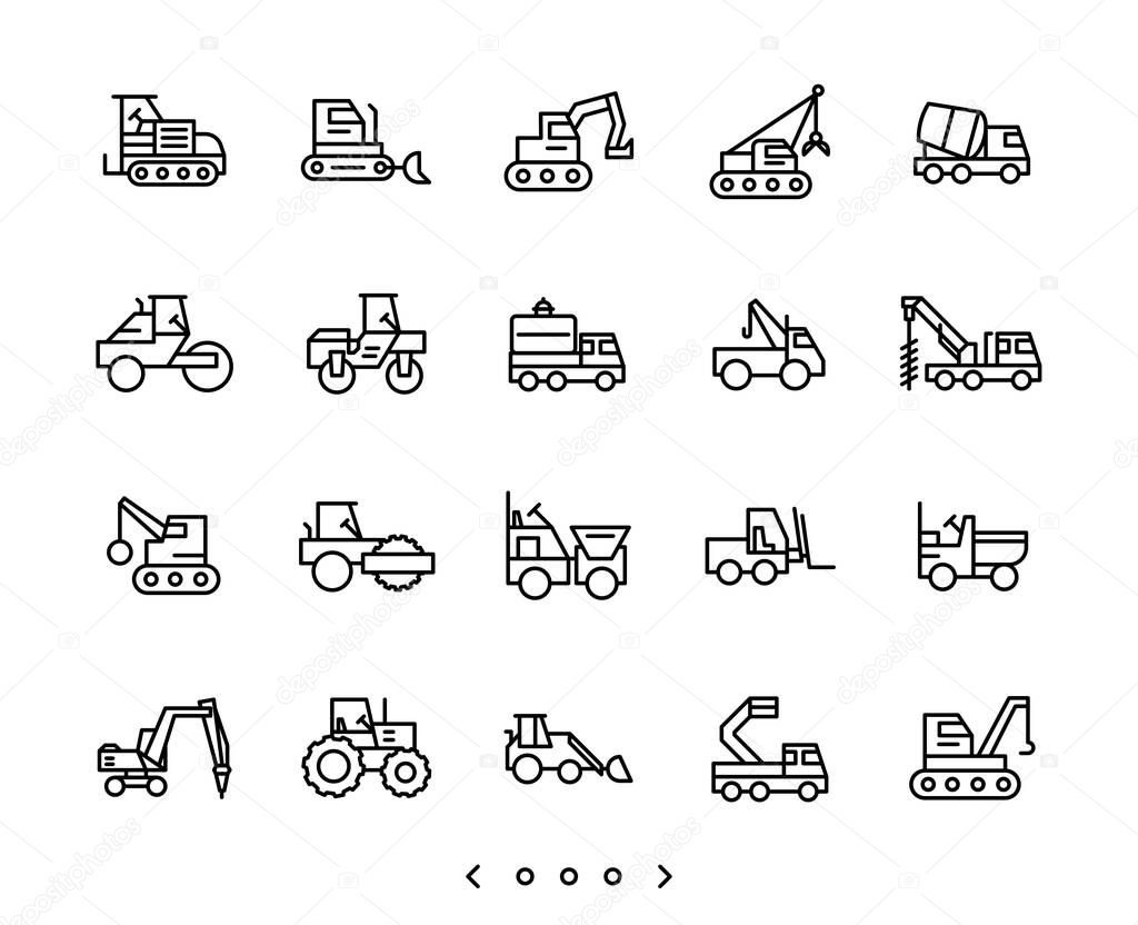 Construction Vehicles line icon set vector