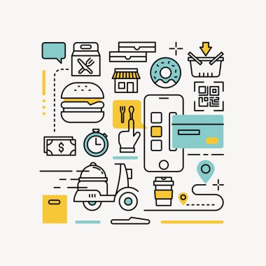 yiyecek dağıtım hizmeti bilgi ana hatları tasarım vektörü