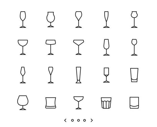 Glassware çizgi simgesi kümesi vektörü