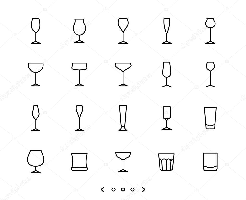 glassware line icon set vector