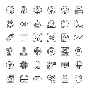 yapay zeka ve robot teknolojisi 36 ana simge vektörü