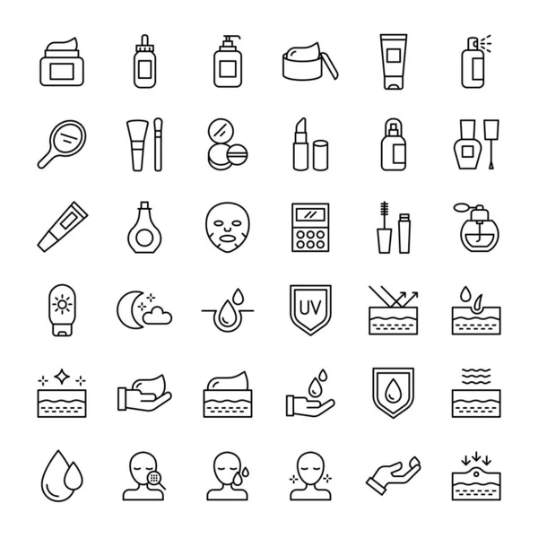 Cosmética Cuidado Piel Iconos Contorno Vector — Archivo Imágenes Vectoriales