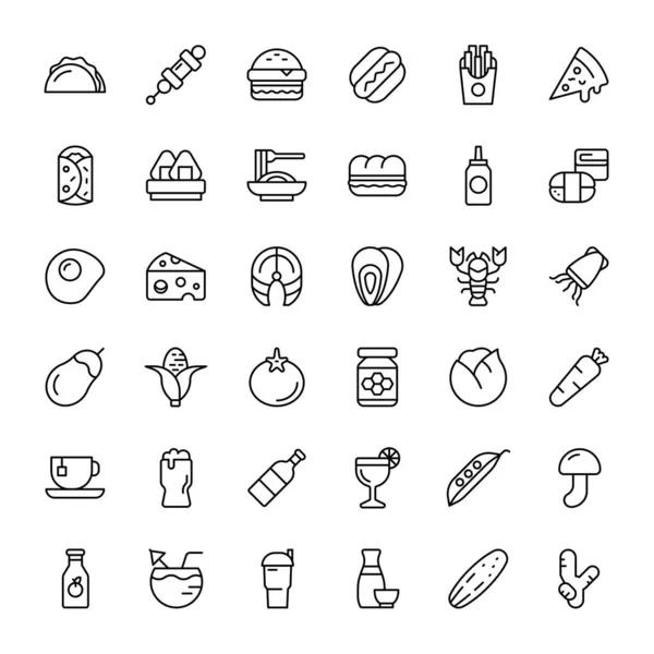 Alimentos Bebidas Contorno Iconos Vector — Archivo Imágenes Vectoriales