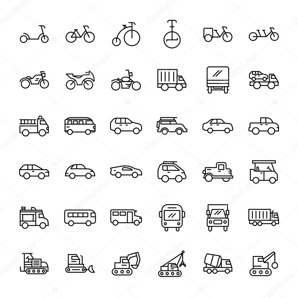 transportation 36 outline icons vector