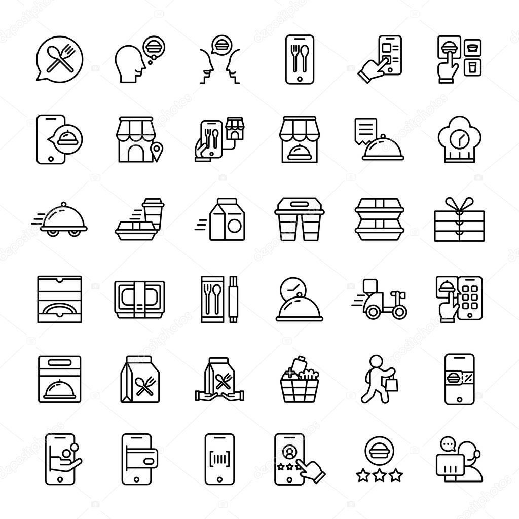 food delivery service 36 outline icons vector