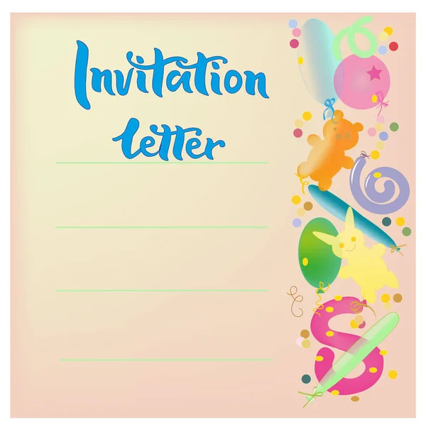 Invitation Letter Children Holiday Birthday Pink Background Girls Colorful Balloons — Stock Photo, Image