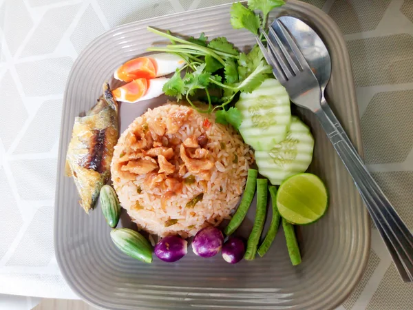 Cucina Tailandese Chiamata Nam Prik Long Ruea Riso Fritto Con — Foto Stock