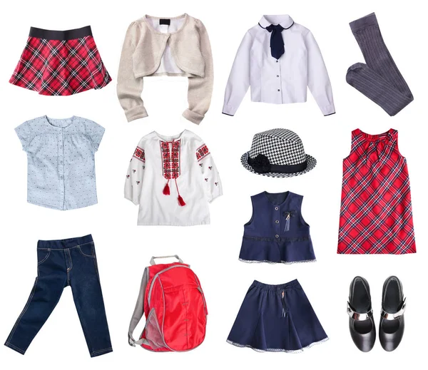 School Style Clothes Set Isolated Child Apparel Collage — Stock Photo, Image