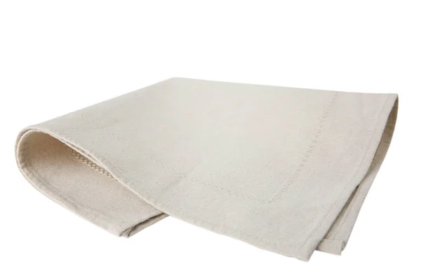 Złożeniu Ręcznik Kuchenny Beżowy Białym Tle Płótnie Ściereczki — Zdjęcie stockowe
