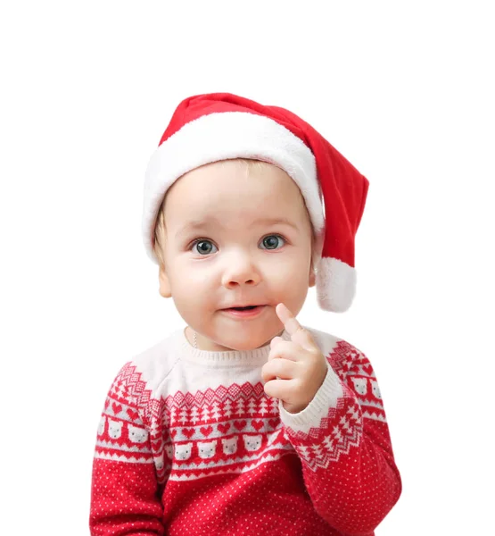 Child Santa Hat Isolated Toddler Kid Red Christmas Costume — Stock Photo, Image