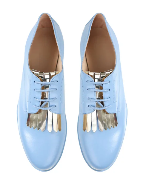 Blue Lady Casual Footwear Flat Classic Women Lace Shoes Pair — стоковое фото