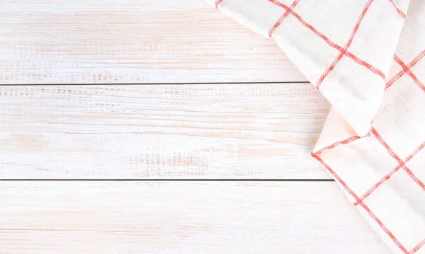 Kariertes Tuch Auf Weißem Holzhintergrund Lebensmittel Werbung Küchentuch Hintergrund Von — Stockfoto