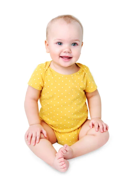 Bébé Souriant Caucasien Isolé Enfant Sur Fond Blanc — Photo