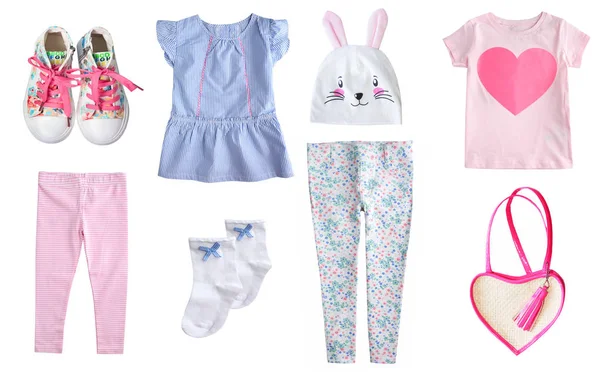 Dětské Bavlněné Barevné Oblečení Sada Izolované Oděvy — Stock fotografie