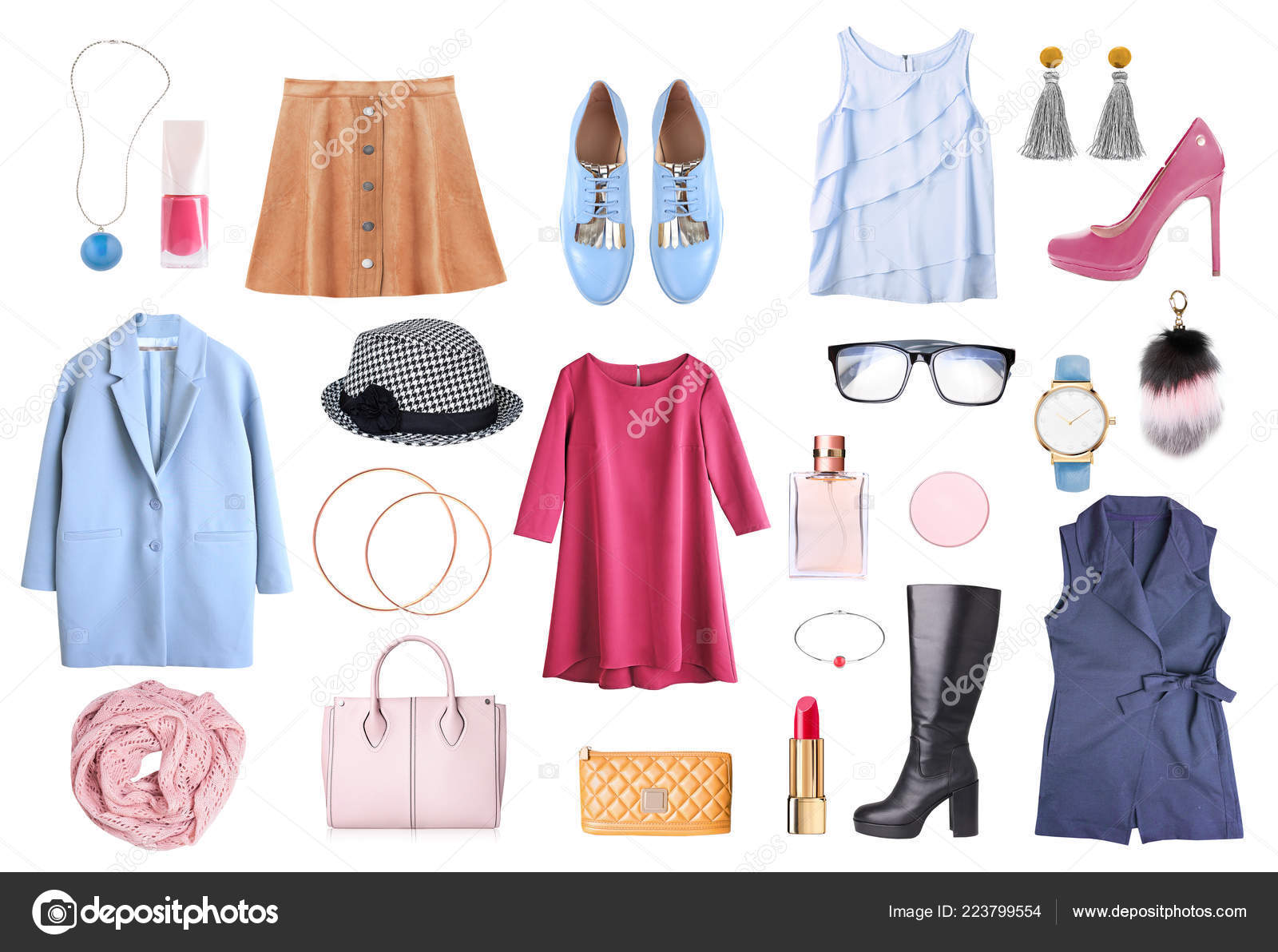 Womens Clothes Set Isolated Female Clothing Accessories Collage Stock  Illustration by ©NYS #223799554