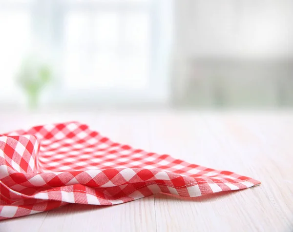 Red Gingham Checkered Table Cloth White Wooden Background Picnic Napking — Stock Photo, Image