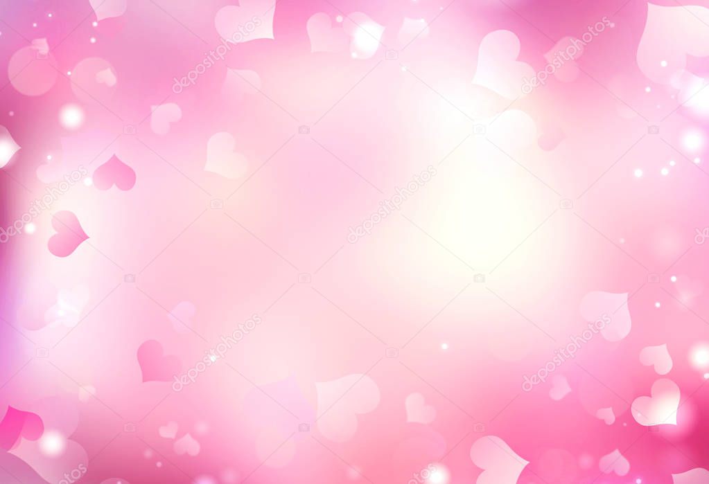 Valentine blurred hearts pink bokeh background.Abstract romantic backdrop.