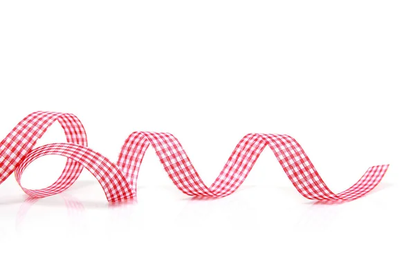 Vermelho Enrolado Gingham Verificado Fita Isolada Branco Com Sombra Natal — Fotografia de Stock