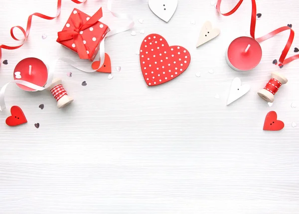 Den Svatého Valentýna Pozadí Dovolená Rám Bílém Pozadí Kopie Prázdný — Stock fotografie