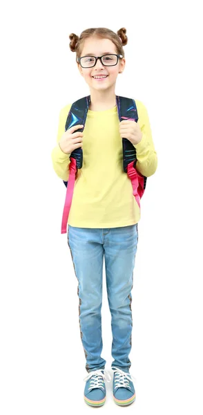 Child Girl Full Lenght School Girl Student Backpack Isolated Kid — стоковое фото