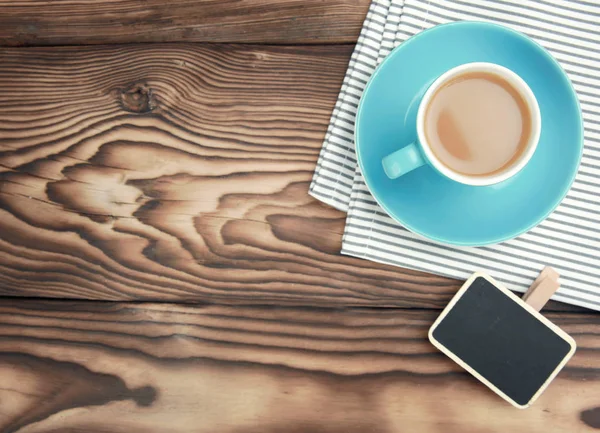 Coffee Cup Top View Empty Copy Space Wooden Background — Stock Photo, Image