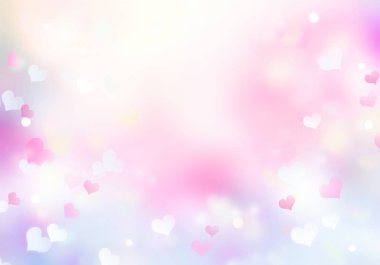 Yumuşak renkler pembe menekşe bulanık bokeh kalpler arka plan, Valentin