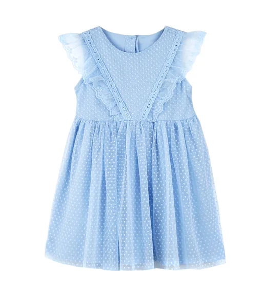 青い子供の女の子のパーティーエレガントなドレスは隔離された 子供の服 — ストック写真