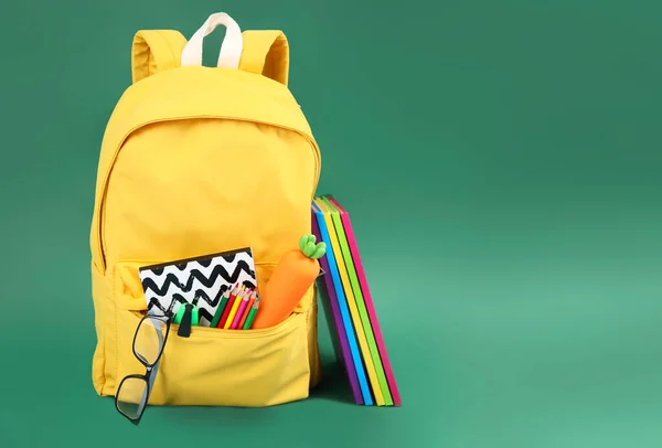 Yellow Backpack School Accessories Back School Concept School Supplies Objects — стоковое фото