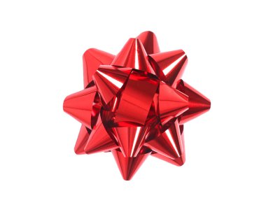 Kırmızı pruva üst görünümü beyazda izole edildi. Hediye kutusu dekorasyonu. Noel dekorasyonu..
