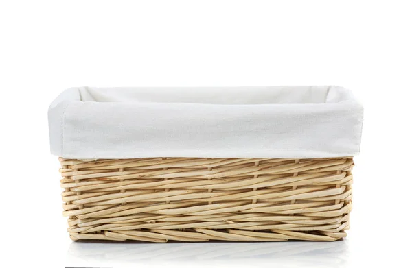 Empty Straw Basket Isolated White Wicker Linen — Stock Photo, Image