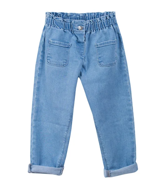 Jeans Enfant Bleu Isolé Sur Blanc Pantalons Mode Lâche Pantalon — Photo
