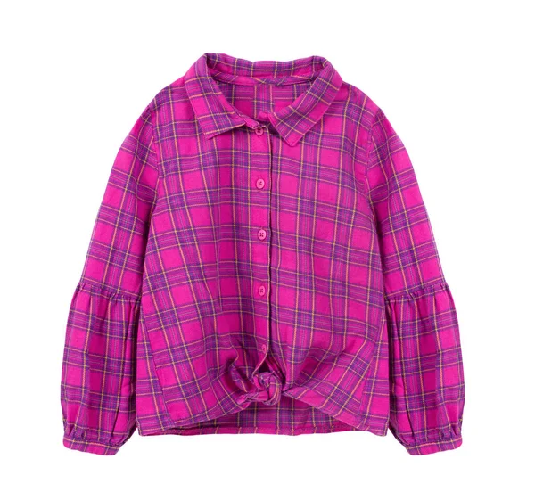 Pink Plaid Child Shirt Isolated White Long Sleeve Top Kid — Stock Photo, Image