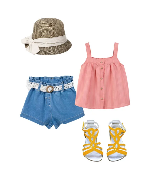Sommar Mode Barn Flickas Kläder Set Isolerad Vit Trendig Samling — Stockfoto