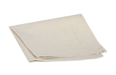 Katlanmış bej bez çuval bezi izole edildi. Yemek süsü peçetesi. Masa örtüsü nesnesi..