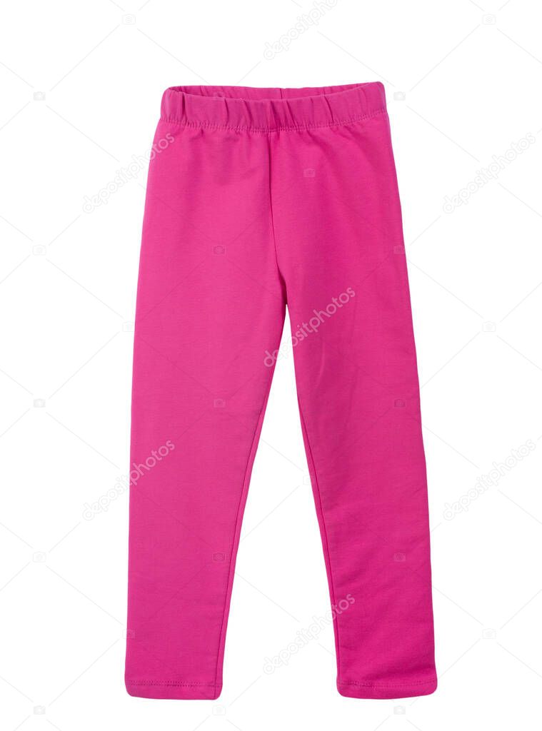 Pink leggings,cotton child's pants isolated on white.Single object fashion kid's clothes.