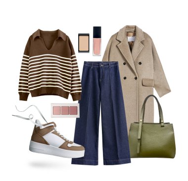 Kadın moda kıyafetleri beyaz, sonbahar kıyafetleri koleksiyonu. Kadın kıyafetleri. Eşyalar, hiç kimse..