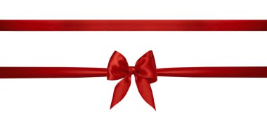 Kırmızı pruva ve saten kurdele şeridi izole edilmiş, Noel süsleme elementi kesilmiş. Tatil hediyesi dekoru, sınır dekorasyonu..