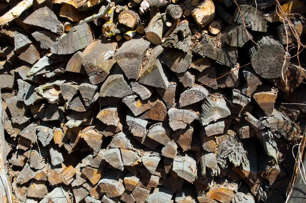Stacked Old Rotten Dirty Gray Firewood Stocks Photo Taken Sunny — Stock Photo, Image