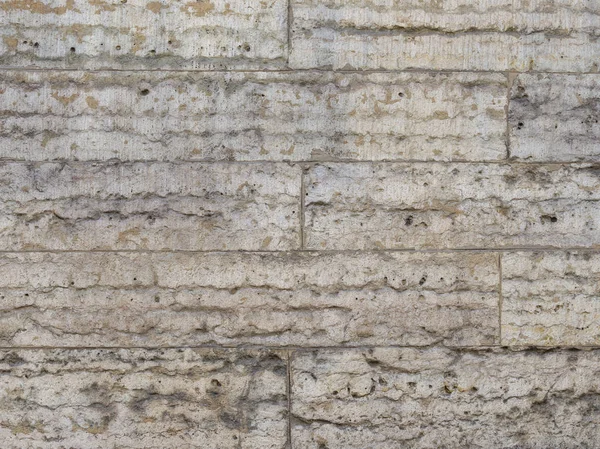 Old Wall Gray Natural Stone Sags Potholes Laid Brick Thin — Stock Photo, Image