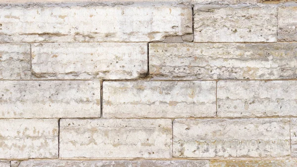 Old Wall Gray Natural Stone Sags Potholes Laid Brick Thin — Stock Photo, Image