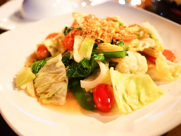 Mixed Fried Vegetable Dish Thai Restaurant — Stock Photo, Image