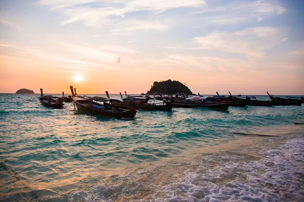 Thai Wooden Boat Sea Beach Sunset Lipe Island Satun Province — Stock Photo, Image